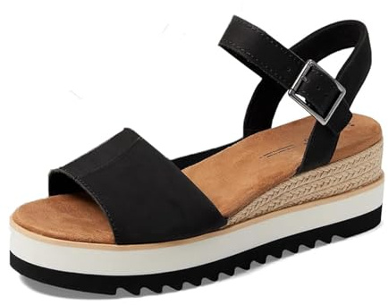 TOMS Damen Diana Espadrille Plateau Keilsandale, Schwarz Leder, 38.5 EU