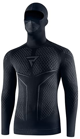 REBELHORN Therm II 2IN1 Maglia Funzionale da Moto da Uomo con Passamontagna Manica Lunga Abbigliamento Termoattivo Ultraleggera e Morbida per Le giornate Fredde