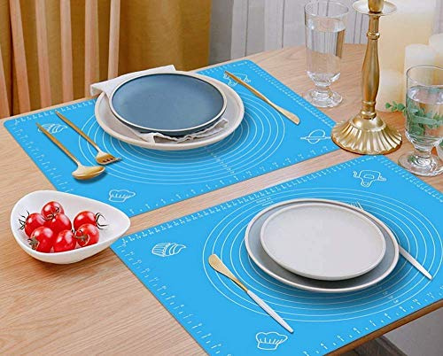 2 Pcs Blue 19.7''x15.8'' Non-Stick and No-Slip Food Grade Silicone Dough Rolling Mat for Making Cookies, Macarons, Multipurpose Mat, Countertop Placemat