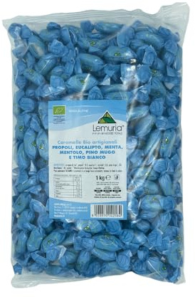 Lemuria - Caramelos Orgánicos Artesanales - Beneficiosos para el bienestar de las vías respiratorias - Propóleo, Eucalipto, Menta, Mentol, Pino Mugo, Tomillo Blanco - 1 kg