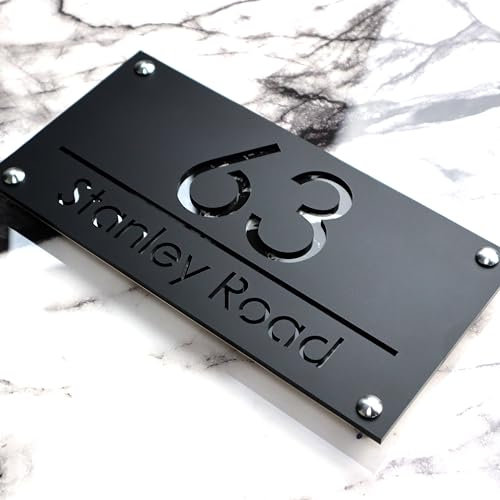 K SMART SIGN | LUXE H3 F31 | House Numbers Plaques House Numbers Door Signs House Number For Wall Name Plaques For Outside 3D Laser Cut acrylic Mirrored Marble (Matt Black & Black Marble)