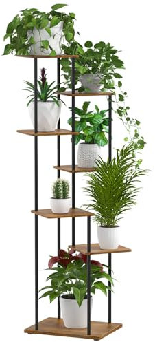 ALTORICO 7 Tier Pflanzenregal Hölzern Metall Blumenregal, 130cm Mehrstöckig Pflanzenständer Innen Außen Blumentreppe für Mehrere Pflanzen Blumenständer für Garten Patio Balkon Wohnzimmer Büro Schwarz