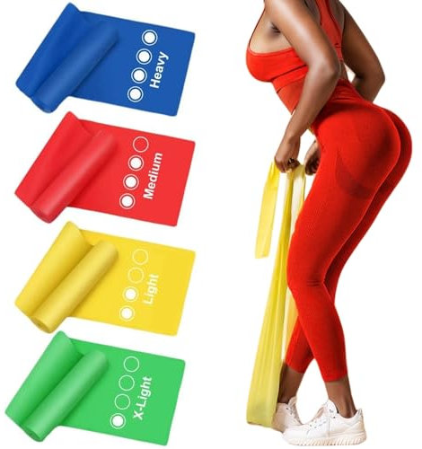 Widerstandsbänder 4er-Set,Fitnessbänder mit 4 Widerstandsstufen Gymnastikband mit Tragetasche & Übungsanleitung für Muskelaufbau, Yoga, Pilates,Physiotherapie