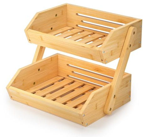 G.a HOMEFAVOR CALM COZY Supporto per Cesto di Frutta in bambù a 2 Livelli, Supporto per Verdure e Pane per ripiano della Cucina