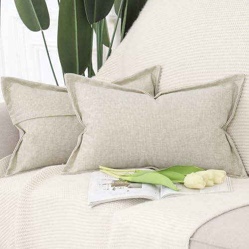 Madizz 2er Set Imitationsleinen Kissenbezügen mit breiter Kante Weiche dekorative Kissenbezüge für Sofa Schlafzimmer Kissenhülle Leichtes Taupe 40x60 cm Rechteckig