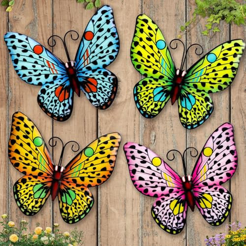 Kyduu 4 Pezzi 3D Farfalla Decorativa da Parete Adesivi Murali Decorazione Farfalla in Metallo da Parete,per Giardino Interno Esterno Casa Giardino Portico