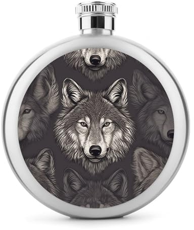 Flasque en acier inoxydable, motif tête de loup, flasque classique, flasque de voyage, flasque portable en métal