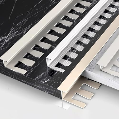 Raouoae 135cm 2 Stück Flexibles Abschlussprofil Eloxiertem Aluminium C/T-Form Übergangsprofil Profil Einfassprofil Biegbar Für Individuelle Raumgestaltungen(Beige,T-TYP_HOCH: 8MM)