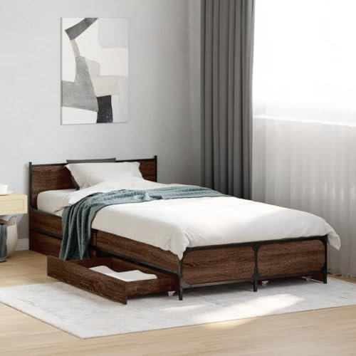 UJCHVHN Home Garden Bettgestell mit Schubladen ohne Matratze Braun Eiche 90x190 cm Einzelbett