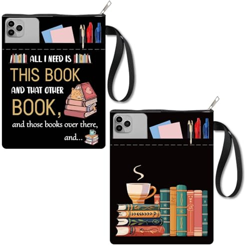 CRASPIRE 2 Funda para Libro de Palabras con Cremallera Tapas Duras para Cafetería Bolsillo Adicional Libros de Bolsillo Oscuros Impresión A Doble Cara Tela Lavable Protector de Librería Impermeable