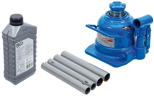 Bundle aus BGS 71036 | Hydrauliköl | mineralisch | HLP 46 | 1 l + BGS 70041 | Hydraulischer Flaschen-Wagenheber | extra flach | 10 t | Stempelwagenheber/Kompakt-Wagenheber, blau,silber