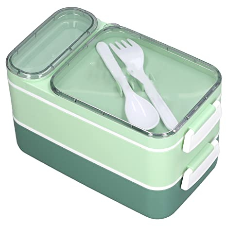 Bentos Box Vuxen Lunch Box, Dubbellager Lunchbehållare Läcksäker Lunchlåda Mikrovågsugn Tillgänglig Lunch Meal Box Måltid Preceser för Office Dormitory (Green)