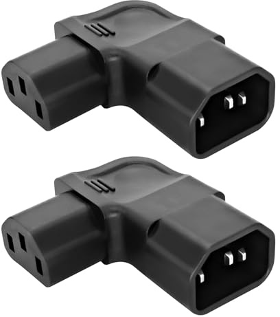 Powice 2 Stück Kaltgerätestecker Gewinkelt, IEC-Stecker C14 auf C13-Buchse, 90 Grad Nach Links, Kaltgerätekabel Gewinkelt, Kaltgerätekabel Winkel, Netzkabel 3 Pin 250V 10A Sockel für PDU Computer HDTV