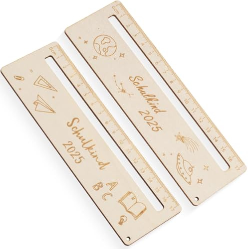 COYUN 2pcs Lineal mit Lesehilfe personalisiert,2 in 1 Holzlineal, Lineal für Schulkind personalisiert,Geschenk zum Schulbeginn Einschulungsgeschenk aus Holz(Stil B)