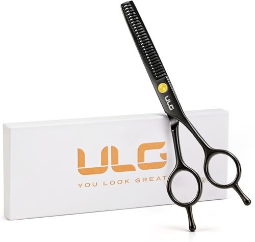 ULG Thinning Shears for Hair Cuttiing 16.5 cm Professional Thinning Scissors Ultra Sharp Stainless Steel Barber Shears for Left/Right Hand- Ergonomic for Women, Men, Kids, Pets, Salon & Home, Black