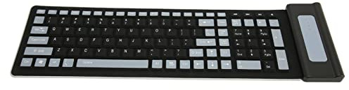 Topiky 2.4G Trådlöst Silikontangentbord, Vikbar Silikonrullningstangentbord, Vattentät Flexibelt Tangentbord i Full Storlek 107 -tangenter med Nummer Pad, Bärbart Resetangentbord Tyst (BLACK)