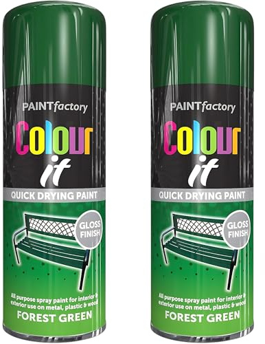 Paint Factory All Purpose Forest Green Spray Paint Pack 2 (400ml Each) - Gloss Finish Interior and Exterior Forest Green Spray Paint for Metal, Plastic, and Wood