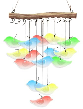CUTHOLLOW Glas Vogel Windspiel Hochwertiges, Regenbogen Windspiele Garten 58 cm, Einzigartiger Herrlicher Klang, Handgefertigt, Bemalt, Balkon Deko Gartendeko, Glockenspiel für Draußen Terrasse Rasen