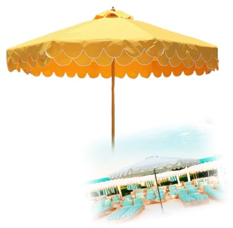 Sombrilla de jardín grande de 250 cm con flecos, sombrilla de mesa de mercado de playa, color amarillo, toldo elegante para patio trasero y playa, sombrilla de 2,5 m