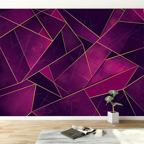 Fototapete Lila Vlies Tapeten B500 x H280 cm, Luxus Marmor Geometrisch Streifen Wandtapete XXL Wanddeko Mustertapete Design Wand Dekoration Vliestapete Wohnzimmer Schlafzimmer Büro Flur