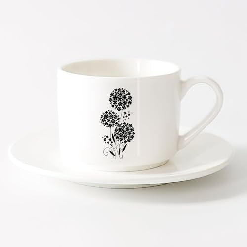 AYUEHBN Coffee Mug with Handle - Classic Ceramic Beautiful Flower Home Natural （6oz/175ml） for Home and Office，Sets Tea Cup with Saucers (White)