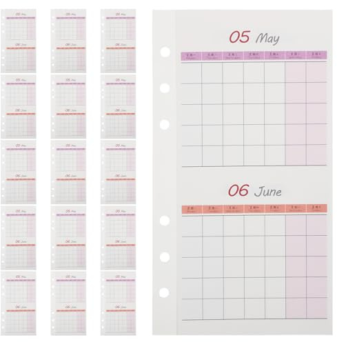 Parliky Recambios para Planificador A6 Doble Cara sin Fecha, 20 Hojas Mensuales Reutilizables para Calendario y Seguimiento de Presupuesto, Insertos Aplicables para Oficina y