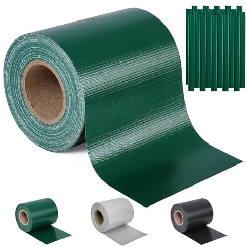 Ribelli Sichtschutzstreifen Zaun ca. 35 Meter x 19 cm inkl. 30 Clips, PVC Sichtschutz Zaunfolie, Doppelstabmatten Zaunfolie, Windschutz für Gartenzaun, Balkon, Grün