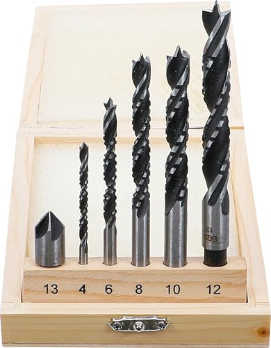 BGS 50401 | Holzkronen-Fräsbohrer-Satz | 4-12 mm | 6-tlg. | 5-Schneiden-Kronenkopf | Zentrierspitze | 4 Schulter-Schneiden | 13 mm Versenker | für Anbohren, Fräsen, Lochsägen