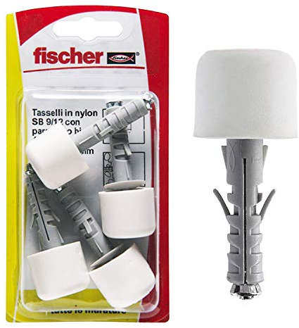 Fischer 4 Tasselli SB 9 con Paracolpi in PVC bianco, Universali, Fissaggio con Fermaporta 504452