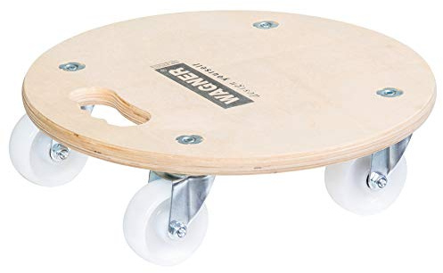 WAGNER Transportroller Transporthilfe 1137 I Möbelhund aus Schichtholz I Ø 38 x 11 cm, Tragkraft 250 kg I Möbelroller für Umzüge I Rollbrett rund I Lastenroller mit Tragegriff I FSC® I Made in DE