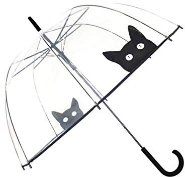 SMATI Parapluie Long Transparent – forme Cloche ; Solide ; Ouverture automatique ; Diamètre=85cm ; Parapluie Femme ; Motif CHAT