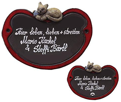 Kätzchen-Katze-mit Wollknäul-Keramikschild-Türschild-Klingelschild-Namensschild-Schild-190 x 140 mm-Relief von Hand gefertigt-Incl. Beschriftung-Mit, oder ohne Klingel (6957 incl. Text mit Klingel)