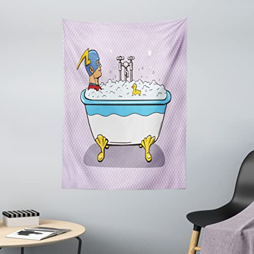 ABAKUHAUS Comics Wandteppich, Superheld Fast Furious Entspannt im Schaumbad Gummi Ente Kunstdruck, aus Weiches Mikrofaser Stoff Wand Dekoration Für Schlafzimmer, 110 x 150 cm, Multicolor