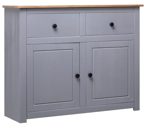 vidaXL Massivholz Panama-Kiefer Sideboard mit 2 Schubladen 2 Türen Kommode Beistellschrank Mehrzweckschrank Anrichte Schrank Grau 93x40x80cm