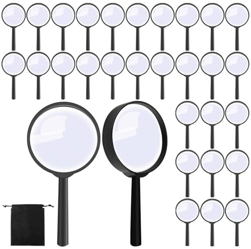 Elcoho 24 Pack Handheld Magnifier Plastic Magnifying Glass for Reading Jewelry Home Office Desk Accessories with Storage Bag