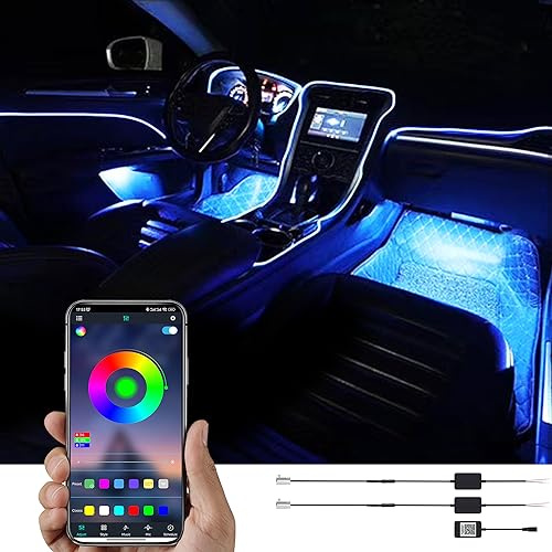 TABEN Auto Innenraum Umgebungslicht 64 Farben APP Control Auto Dekoration Atmosphäre Licht Kit Wasserdicht Glasfaser Atmosphäre Neonstreifen Kaltlichter 1W DC 12V-24V 3m