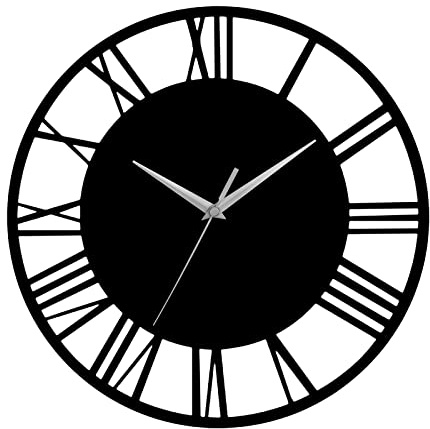 Warmiehomy Big Wall Clock 30cm Round Wall Clock Vintage Roman Numeral Silent Non-ticking Hanging Clock for Home Garden Office Restaurant Hotel Cafe Decoration, Black, Silver Pointer