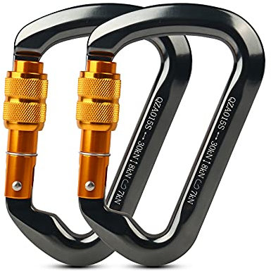 AYYDS Karabiner 【30KN】 D-förmig Kletterkarabiner aus Ultraleichte Aluminium, 2 Stück Heavy Duty Karabinerhaken mit Schraubsicherung zum Hundelein, Hängematten, Klettern, Abseilen (Grau)