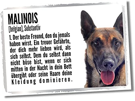Malinois Duden Hund Dog Schild Spruch Türschild Hundeschild Warnschild Fun Geschenkidee lustiger Spruch Hundemotiv Aluminium Wetterfestes Hundeschild