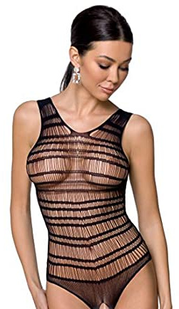 Schwarzer ouvert Body Damen Dessous Netz Body im Schritt offen S/L
