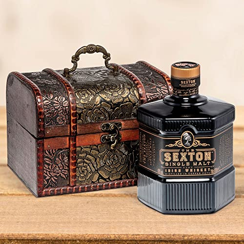 Cadeau whisky The Sexton Irish Single Malt Whisky (0,7 l) dans une caisse en bois style antique