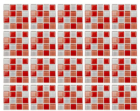 DLBX 20 Stück 20 x 20cm Mosaik Fliesenaufkleber Wandfliese Aufkleber für Fliesen für Bad und Küche Deko Fliesenfolie Selbstklebende Fliesenaufkleber (Rote Mischung)