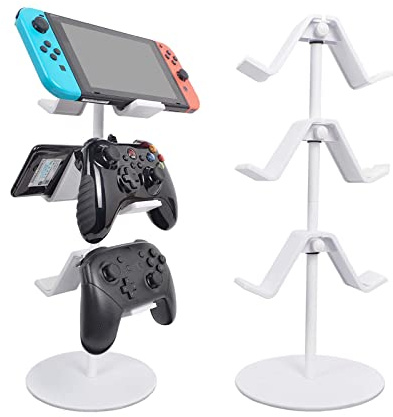 Erlsig Universal Game Controller Halter, Controller Headset Kopfhörer Halterung Ständer Zubehör Tisch für Xbox ONE Switch PS4 PS5, 3 Lagen Weiß