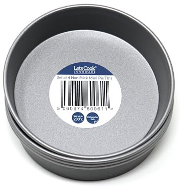 Lets Cook Cookware - Juego de 4 latas individuales para tarta de sándwich con teflón antiadherente, diseño británico