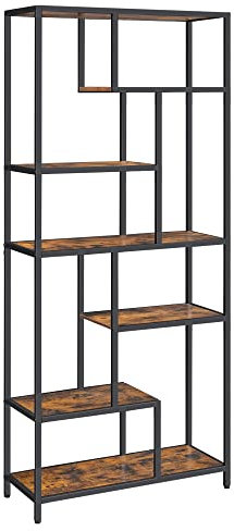 VASAGLE Bücherregal, Regal mit 6 Ablagen, Standregal, Ablagen aus Holzspan, 30 x 80 x 180 cm, für Arbeitszimmer, Büro, Wohnzimmer, Schlafzimmer, Küche, tintenschwarz-vintagebraun LLS119B01