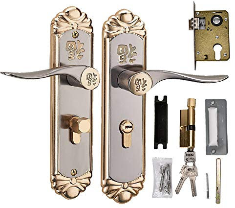 Juego de cerradura de manija de puerta de aleación de zinc, kit de cerradura de puerta de seguridad silenciosa para el hogar Cilindro con llaves Manija interior duradera de estilo europeo para la puer