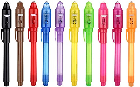 XDISHYN Stylo Encre Invisible pour Enfants - 10 Marqueurs UV Secret avec Lampe Intégrée, Cadeau Anniversaire Noël