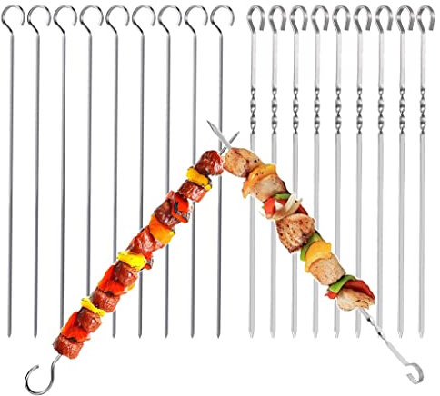 Kebab Skewers,20 pcs BBQ Skewer Stainless Steel Metal Skewer BBQ Grilling Skewers Kebab Sticks,for Barbeque,Barbecue, Camping Cooking, Shish Kabob, Party Essentials
