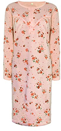 i-Smalls Chemise de nuit pour femme en Thermo-Fleece, super doux, manches longues, motif floral, pêche, XL
