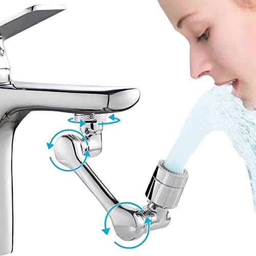 Drehbarer Multifunktionaler Verlängerungshahn, 1080° Drehbare Wasserhahn, Wasserhahn Verlängerung Aufsatz mit 2 Sprühfunktion, Strahlregler Schwenkbarer Wasserhahn, 1er-Pack